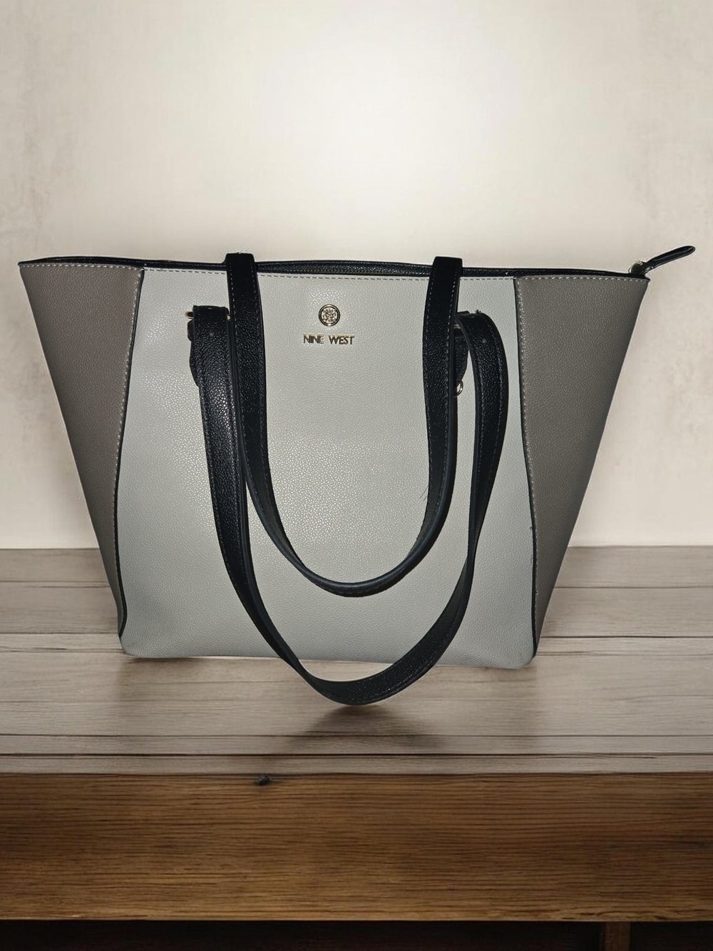 Nine West Two-Tone Gray Tote Bag with Black Straps